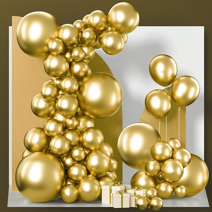 PartyWoo Gold Balloons 140pcs Different Sizes of 18 12 10 5 Inch Gold