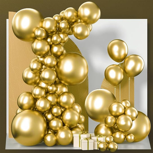 PartyWoo Gold Balloons 140pcs Different Sizes of 18 12 10 5 Inch Gold