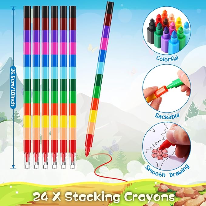 24 Jungle Safari Mini Coloring Books Kids with 24 Stacking Crayons