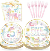 96 Pcs Magical Pastel Unicorn 5th Birthday Party Supplies Five is a