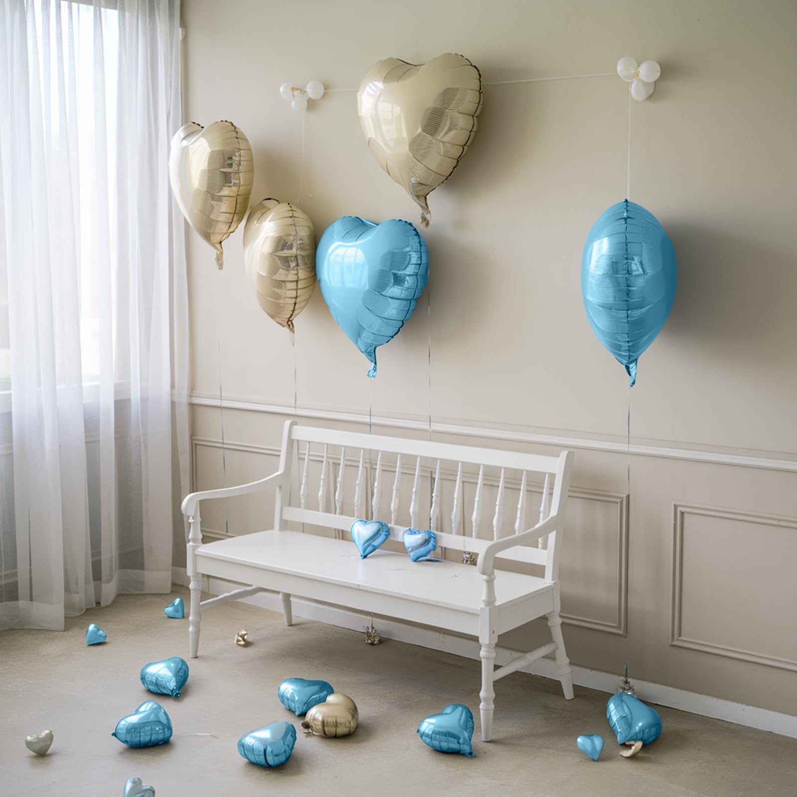 Blue White Heart Balloons, 19PCS Cream White and Blue Heart Shape