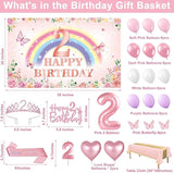 2nd Birthday Decorations for Girl 47pcs Pink Flower Rainbow Banner