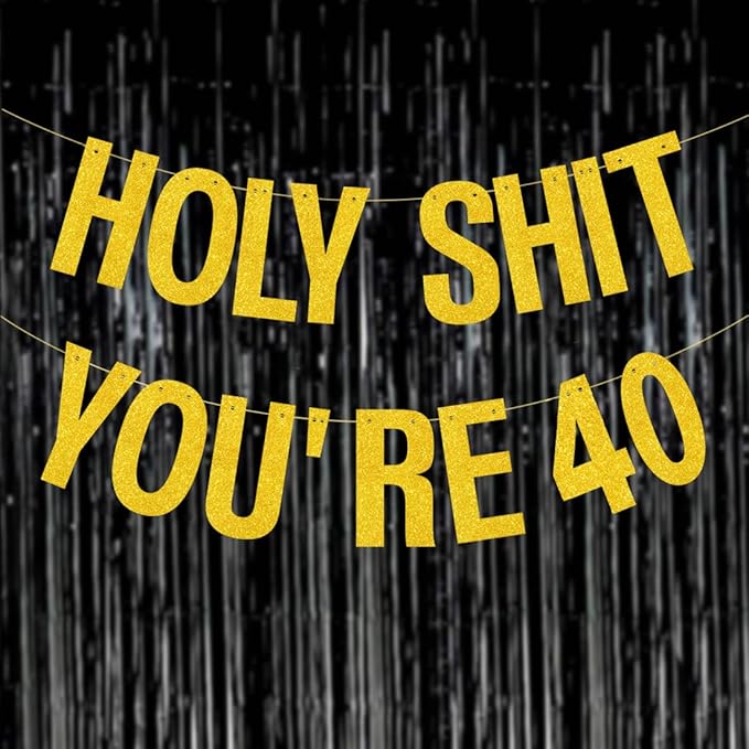 40th Birthday Decorations Women Men Pre-Strung Gold Glitter Birthday