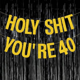 40th Birthday Decorations Women Men Pre-Strung Gold Glitter Birthday