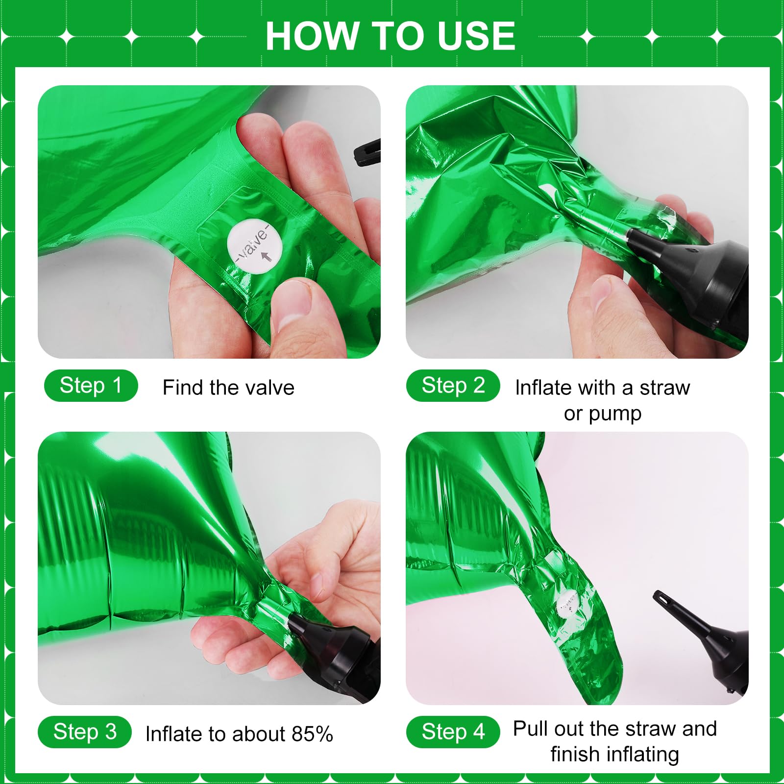 Shamrock Green Square Foil Balloons for St Patrick's Day Decor, 25 Pcs