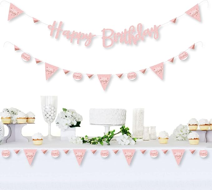 Big Dot of Happiness Pink Rose Gold Birthday Happy Birthday