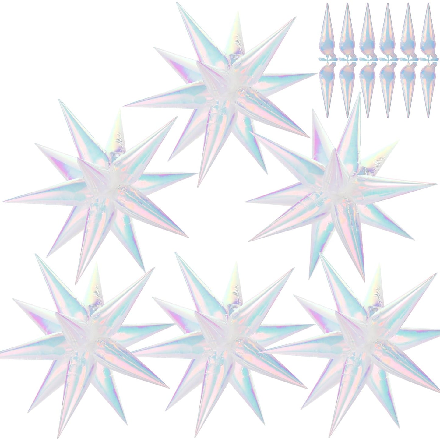 74 PCS Iridescent Star Balloons Foil, 26 Inch Explosion Cone Balloons