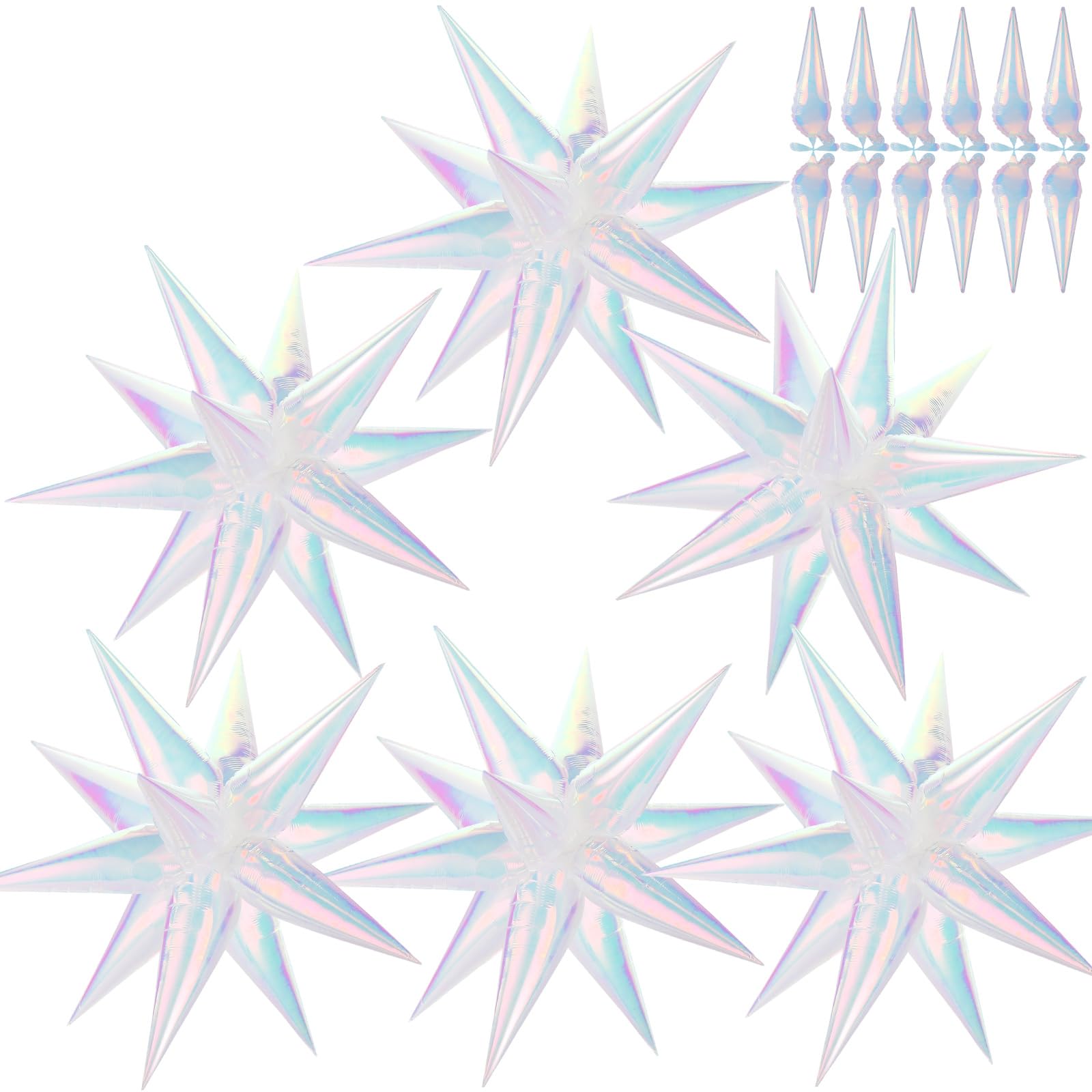 74 PCS Iridescent Star Balloons Foil, 26 Inch Explosion Cone Balloons