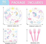 96 Piece Unicorn Party Supplies Set Magical Pastel Rainbow Tableware
