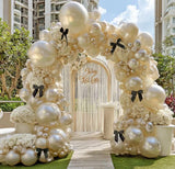 Pearl Sand White Balloon Arch Kit with Black Bow Double Stuffed Pearl
