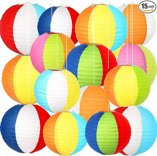 15Pcs Pool Party Decorations Beach Ball Paper Lanterns Summer