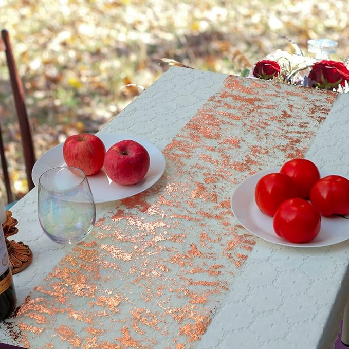 Snowkingdom Rose Gold Table Runner 11 Inch x 49 Feet Glitter Sequin