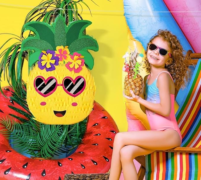 Pineapple Piñata Luau Party Piñata Game with Blindfold and Bat for