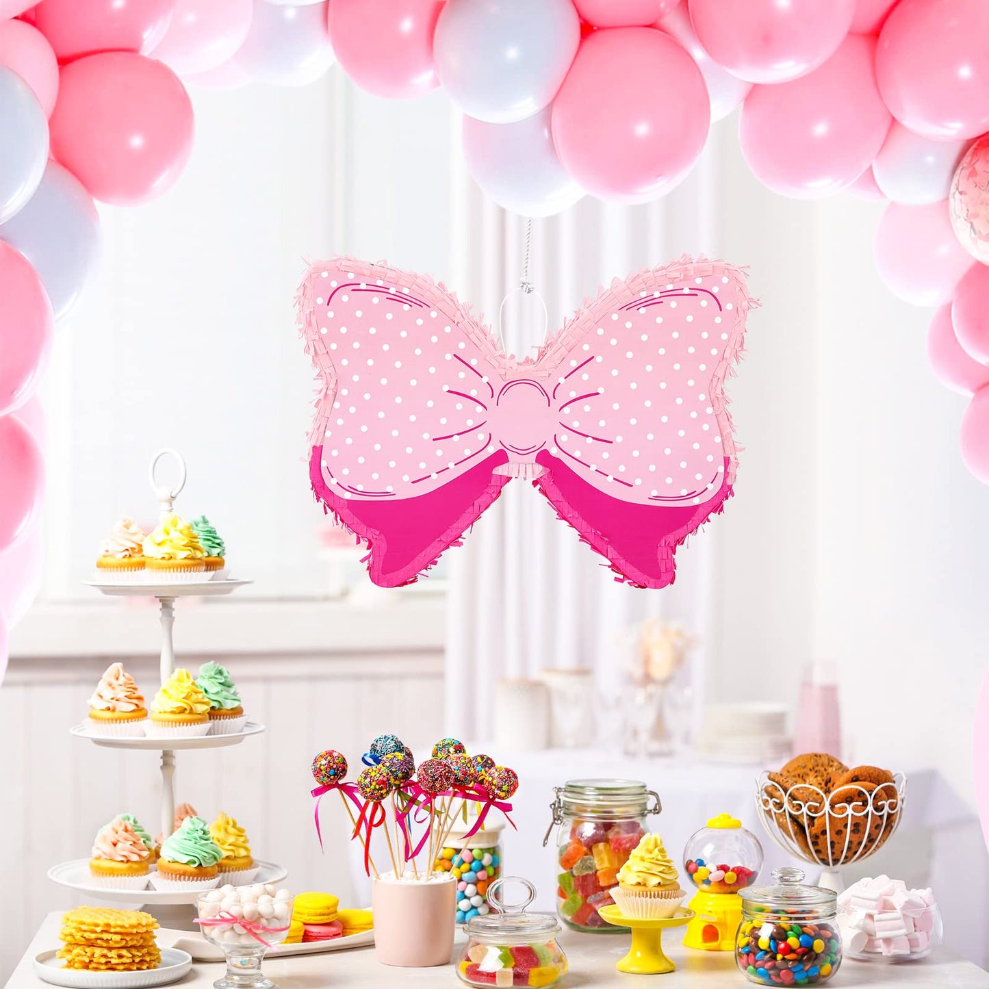 Hungdao Pink Bow Piñata for Girl Birthday Party Decorative Bowtie Pink