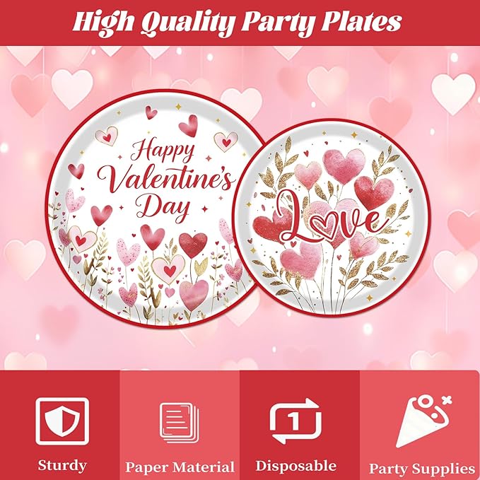 Valentines Day Plates and Napkins Decorations 96PCS Galentines Love