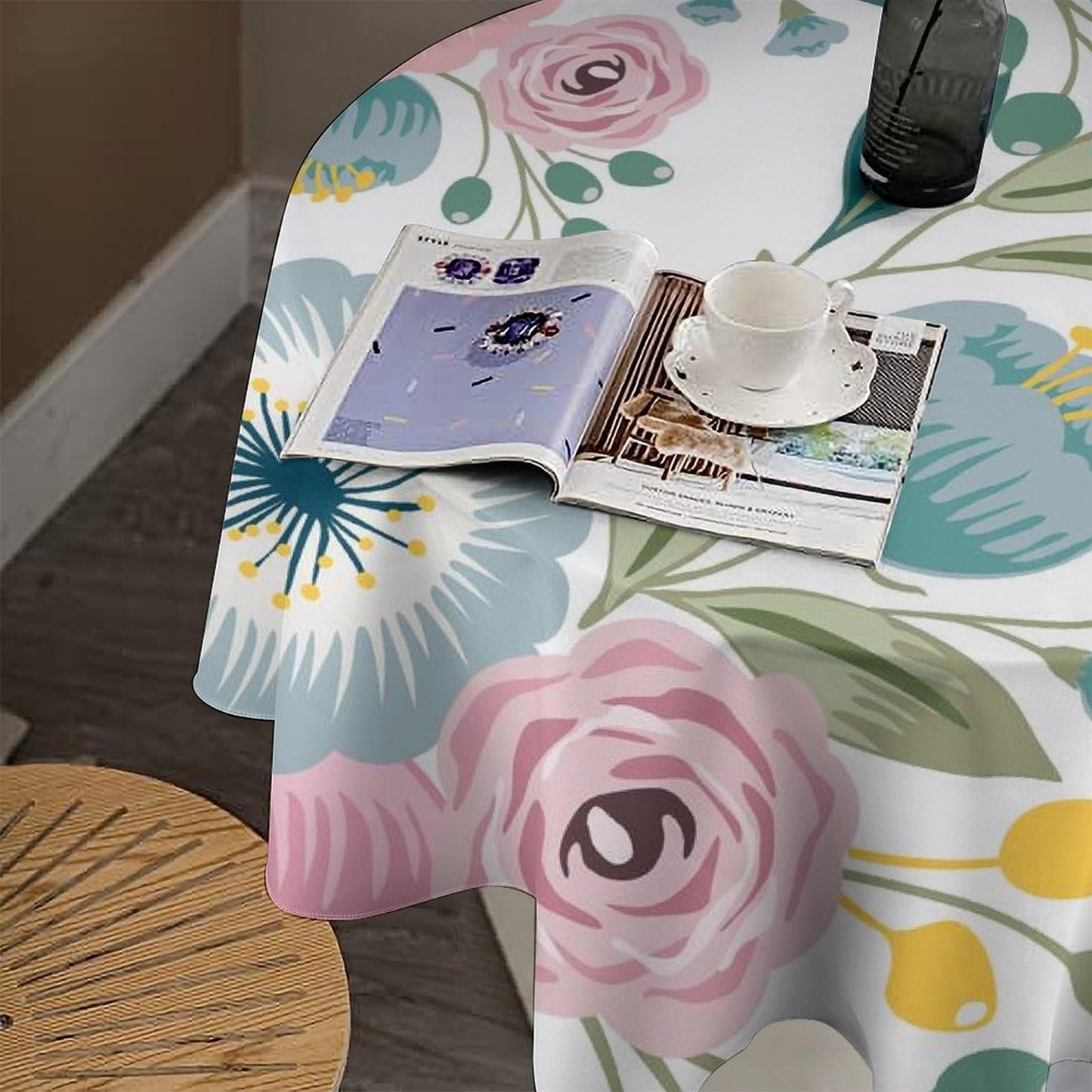 JanJCurt Spring Floral Tablecloth, Boho Blue Blossom Wildflowers Girly