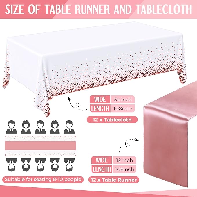 Breling 24 Packs White and Rose Gold Disposable Plastic Tablecloths