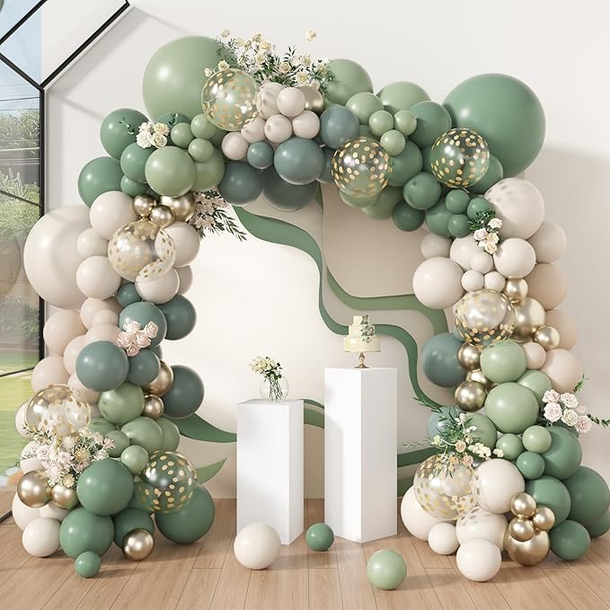 Amandir 173Pcs Dusty Green White Sand Balloon Arch Garland Kit, Beige
