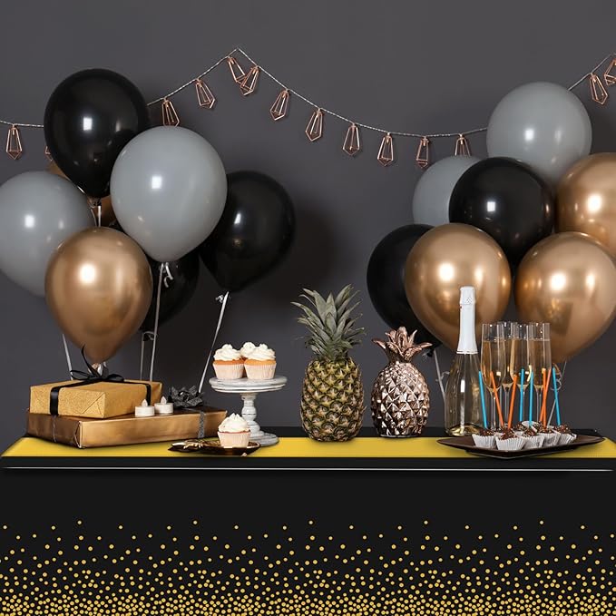 1Pcs Black and Gold Tablecloth Party Decorations,Plastic Black Table