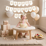 Beige Pre Strung Happy 1st Birthday Banner and One Birthday Hat for