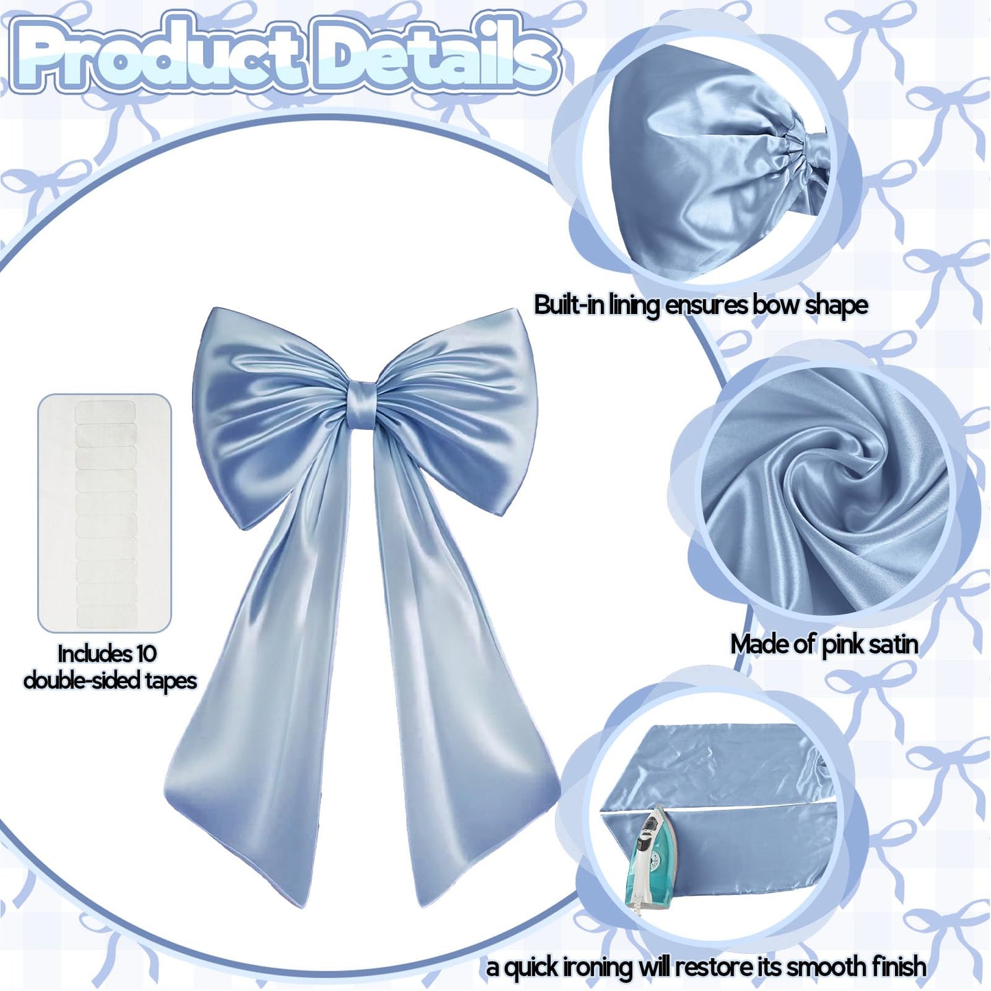 Froova Big Blue Bow Room Decor 40x24 in Large Baby Blue Coquette