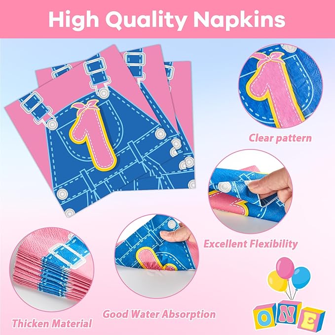 96Pcs Cartoon Girls 1st Birthday Plates and Napkins English Teacher