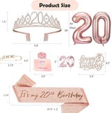 20th Birthday Decorations for Women Birthday Sash and Crown Cake