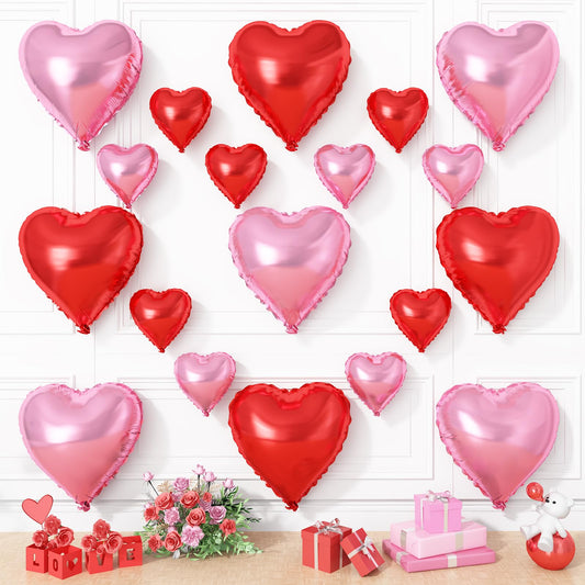 Pink Red Heart Balloons, 19PCS Light Pink and Red Heart Shape Balloon