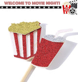 Movie Night Decorations Popcorn Star Foil Balloons Cupcake Toppers