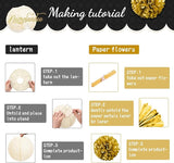 Black Gold Party Decorations 12PCS Paper Lantern Tissue Pom Poms
