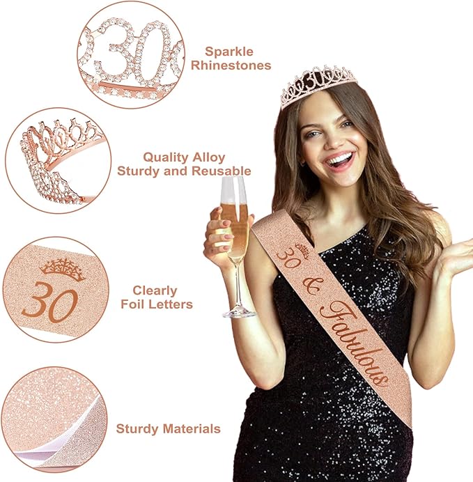 30th Birthday Decorations for Her 49pcs Black Rose Gold Black Happy
