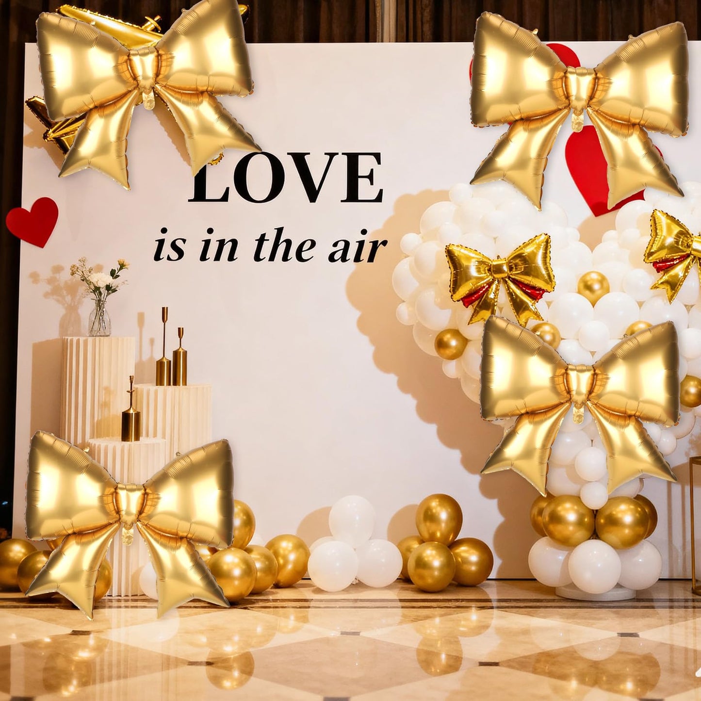 4Pcs Giant Bow Balloons, 97.5cm/38in Big Elegant Coquette Theme Gold