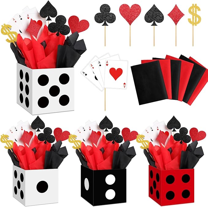 12 Set Casino Theme Party Decorations 6 x 6 x 6 Inch Paper Poker