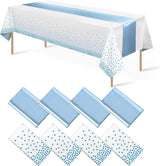 8Pack Disposable Plastic Tablecloths and Satin Table Runner Set White