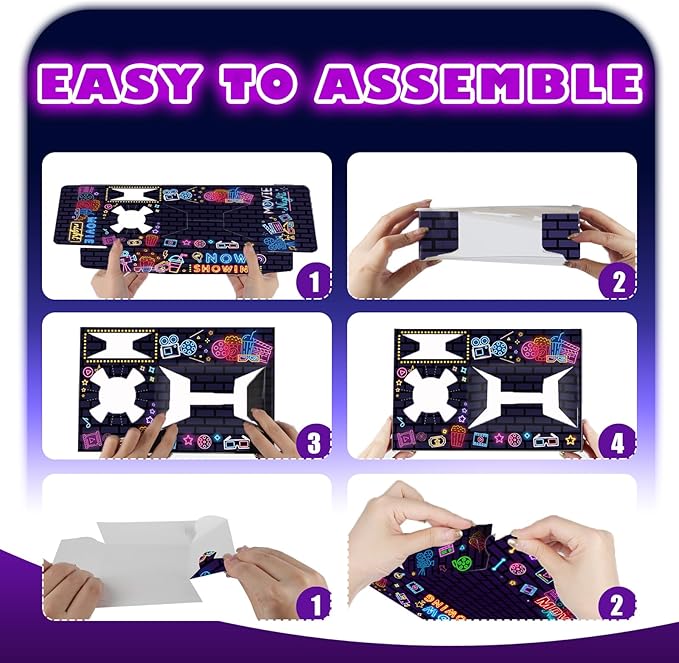 60Pcs Movie Night Supplies 30Pcs Neon Movie Night Snack Trays with