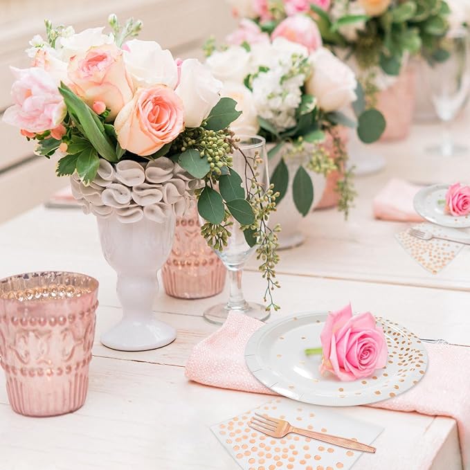 Serves 35 Guests White and Rose Gold Party Supplies,White and Rose