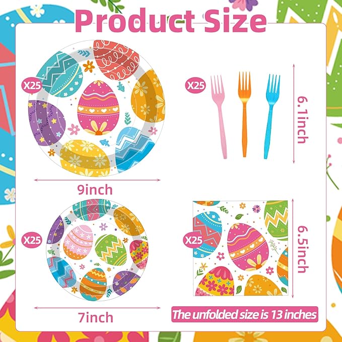100 Pcs Easter Egg Tableware Party Supplies Set Serves 25 Disposable