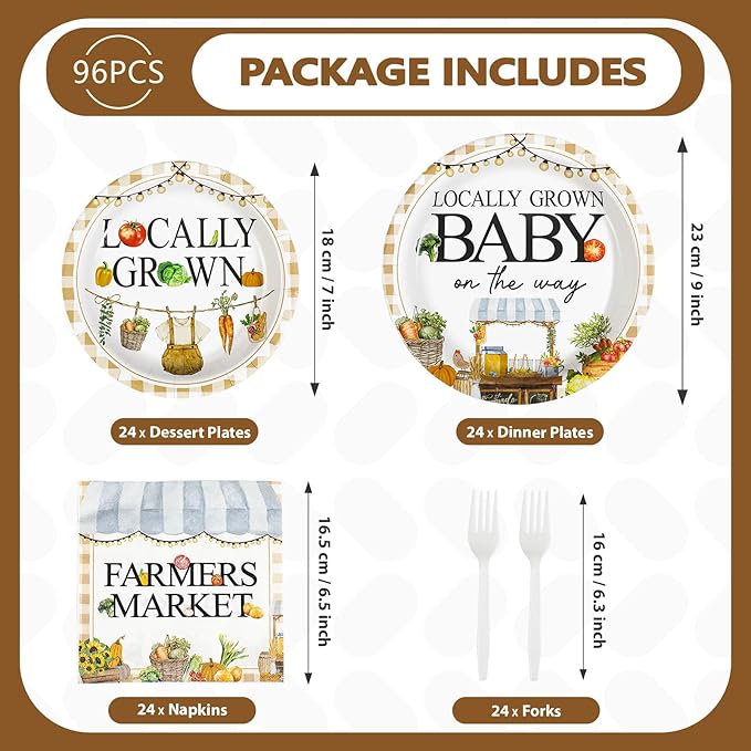 96Pcs Locally Grown Baby Shower Decorations Farmers Market Party