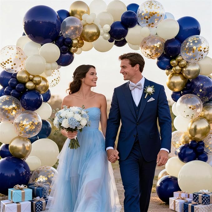 Blue and Gold Balloons Arch Kit, Navy Dark Blue Latex Balloon Arch