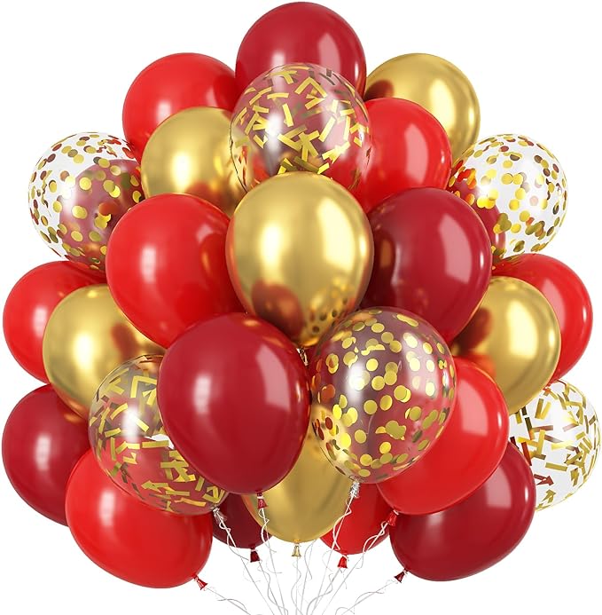 Red and Gold Balloon, 60 Pack 12 Inch Different Shades Red Party