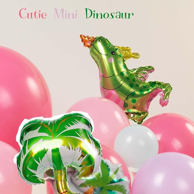 Pink Dino Balloon garland arch kit with Pastel Pink Purple Teal and