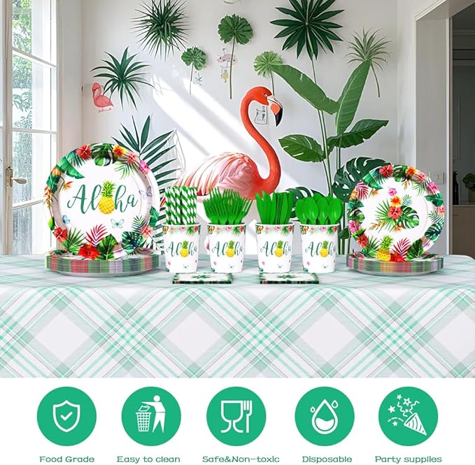 192 PCS Hawaiian Luau Party Decorations Tropical Paper Plates Cups