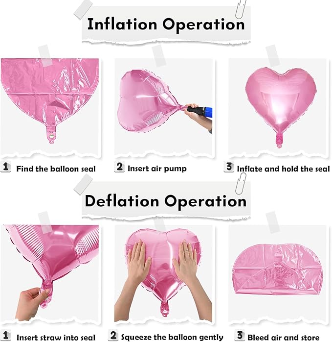 TAOYE 12 Pcs 18 Inch Heart Balloons, Hot Pink Silver and Pink Heart