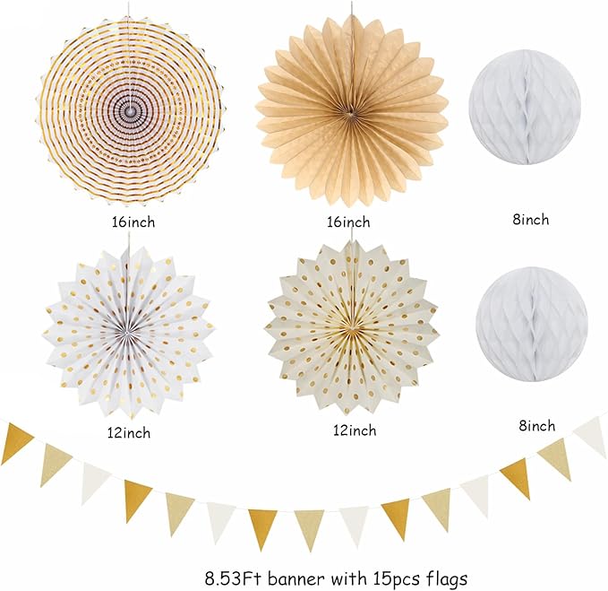 Beige Champagne Gold White Peach Boho Party Decorations 20pcs