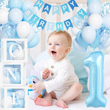 First Birthday Decorations for Boy, 40 Inch Blue Number 1 Balloons,