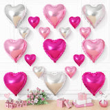 Hot Pink Silver Heart Balloons, 19PCS Light Pink Heart Shape Balloon