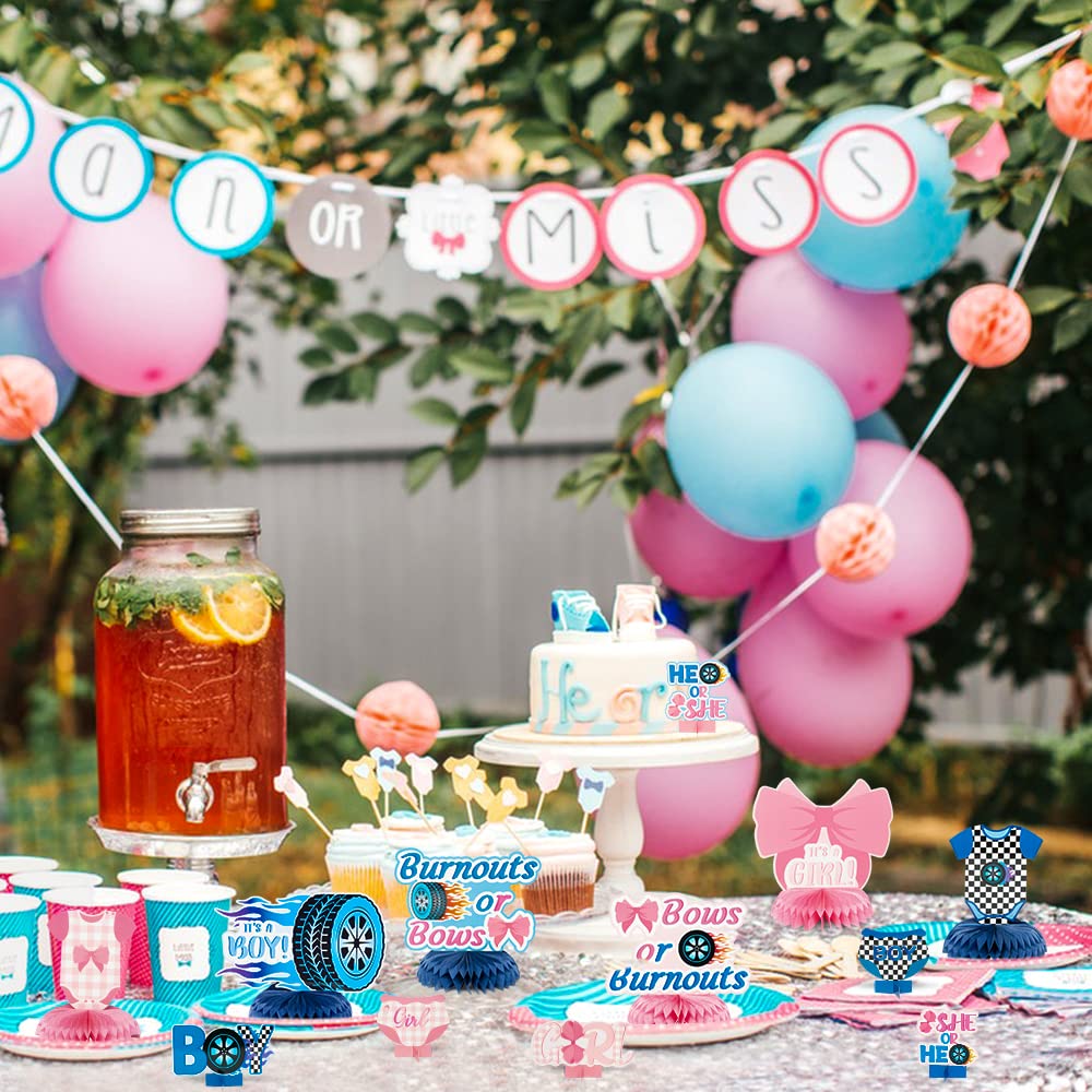 G1ngtar 12Pcs Burnouts or Bows Gender Reveal Party Honeycomb