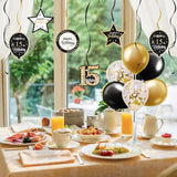 Happy 15th Birthday Black & Gold Balloon Set,15th Birthday Swirls