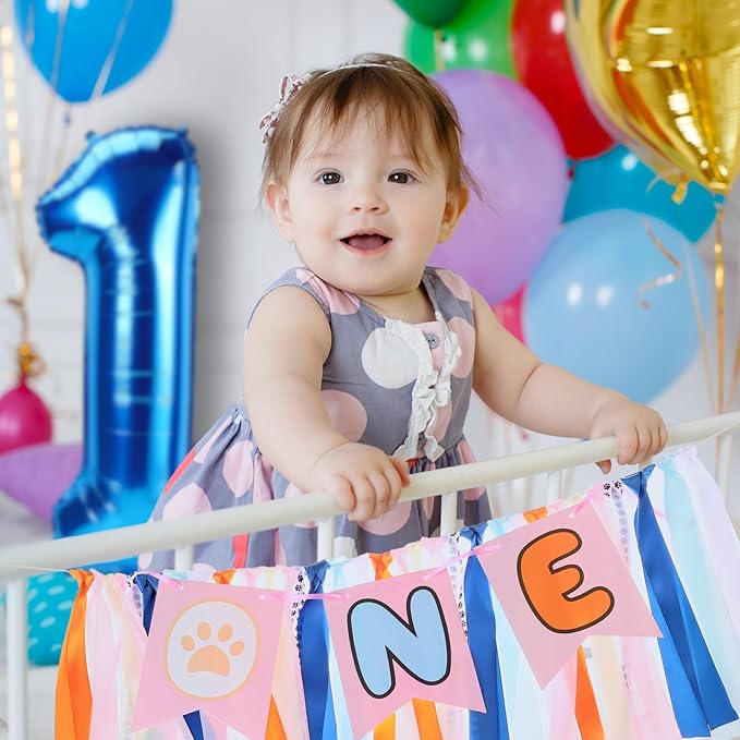 Blue Dog Highchair Banner for First Birthday Party Decorations