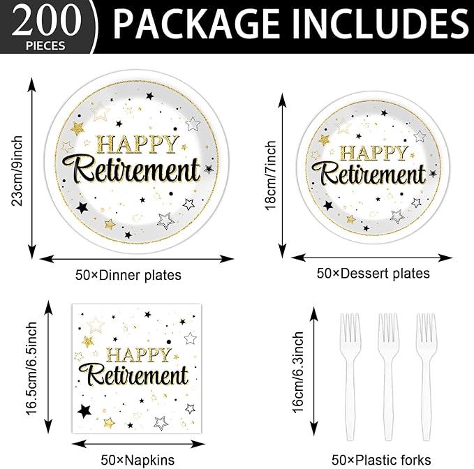 100PCS Retirement Party Supplies Happy Retirements Paper Plates